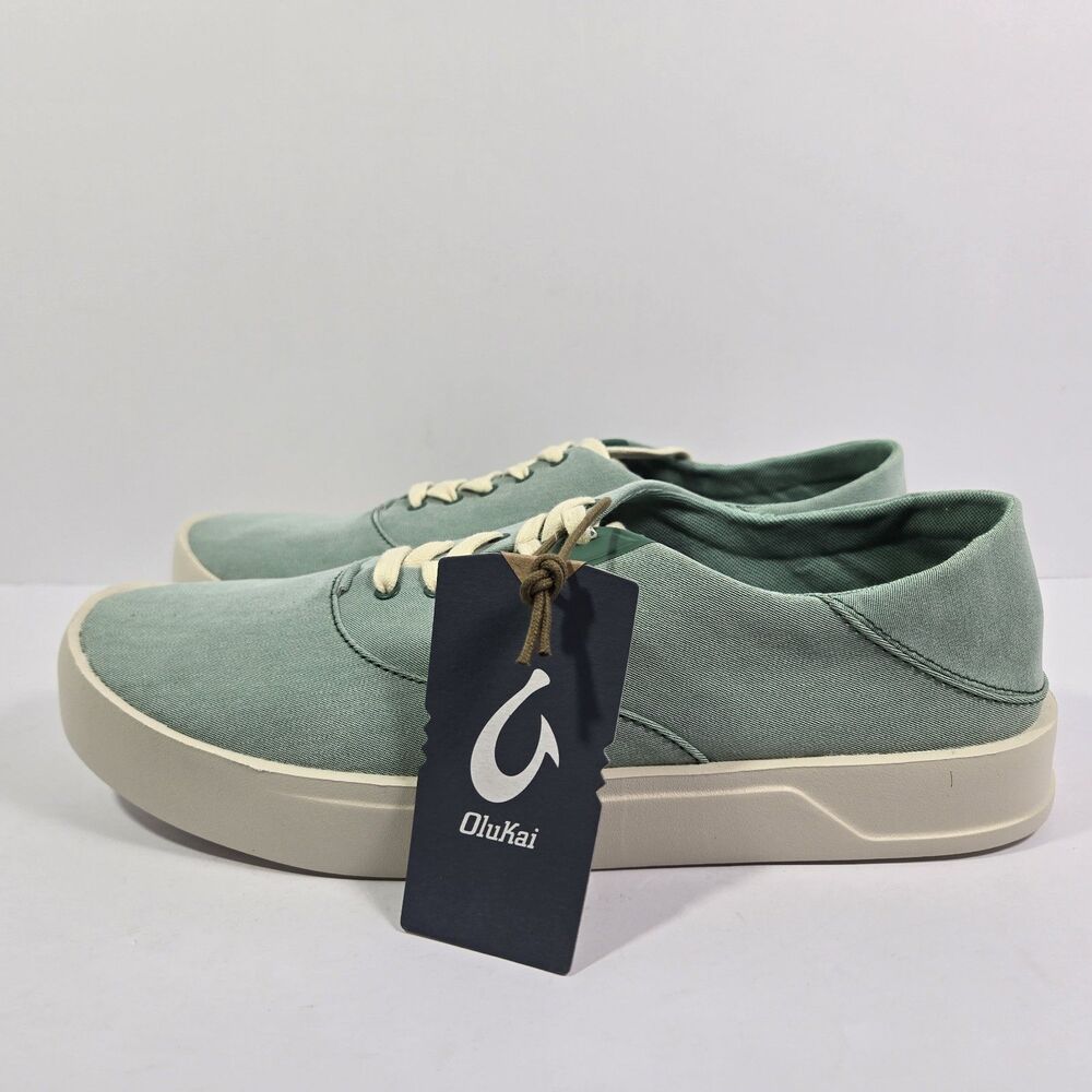 OluKai Tradewind Bamboo Mint Off White Canvas Lace Up Sneakers Shoes Mens 11